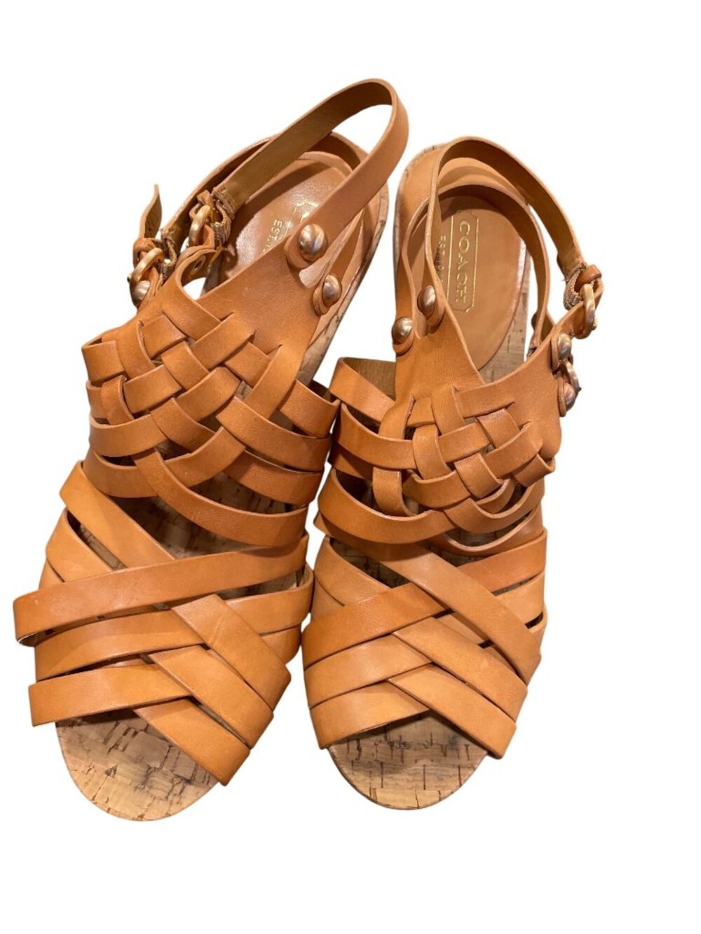 Coach wms brown leather strappy open toe 4" block dress heels sz 9B SKU 10-086 - Picture 14 of 14